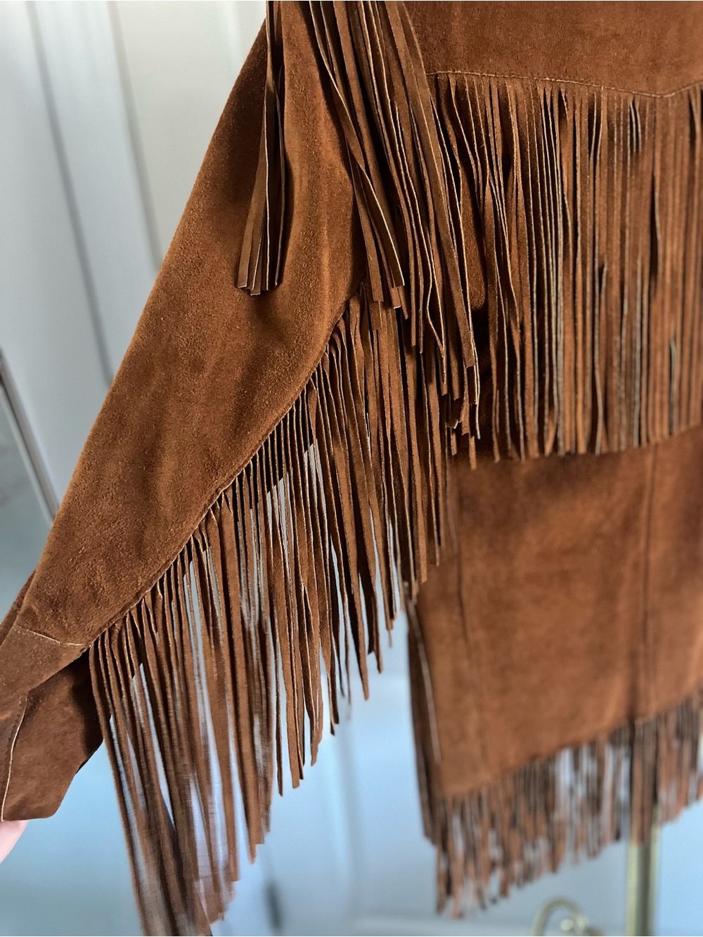 Vintage Joo-Kay Fringed Suede Camel Brown Western Boho Jacket Coat size Medium - Picture 3 of 8